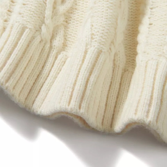 Lena Vie Romantic Cable Knit Cream Boat Neck Sweater Dress Soft Acrylic Knit - Picture 5 of 6